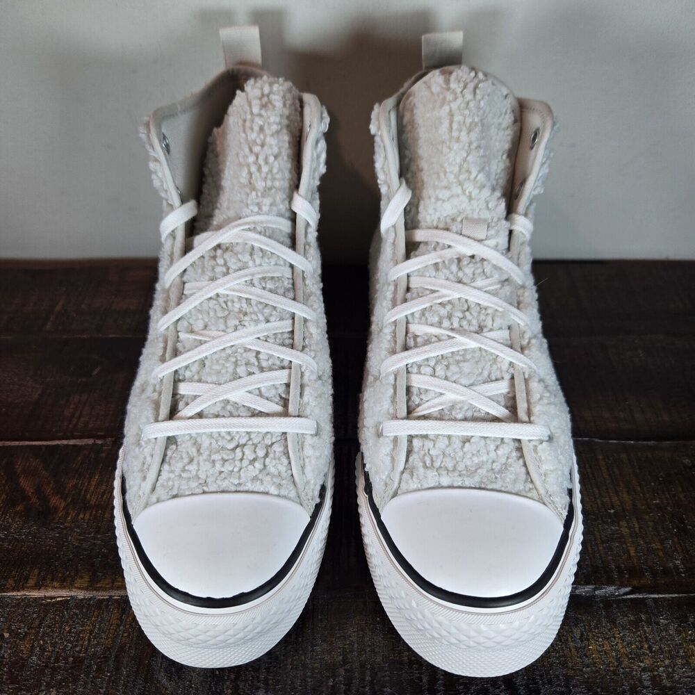 Converse CTAS Mens Size 6 Youth 6 Platform Hi Top Shoes White Sherpa - Picture 2 of 11